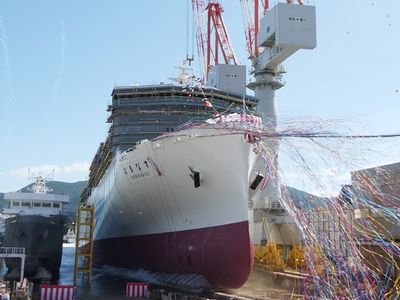 三菱造船が進水式、大型カーフェリー「はまなす」の性能