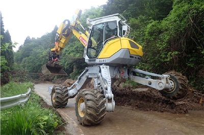急斜面など自力移動&hellip;国交省が活用推進、4脚4輪走行式油圧ショベル「スパイダー」の実力