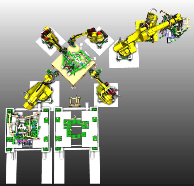 ロボットによるローラーヘミング加工システムのイラスト図